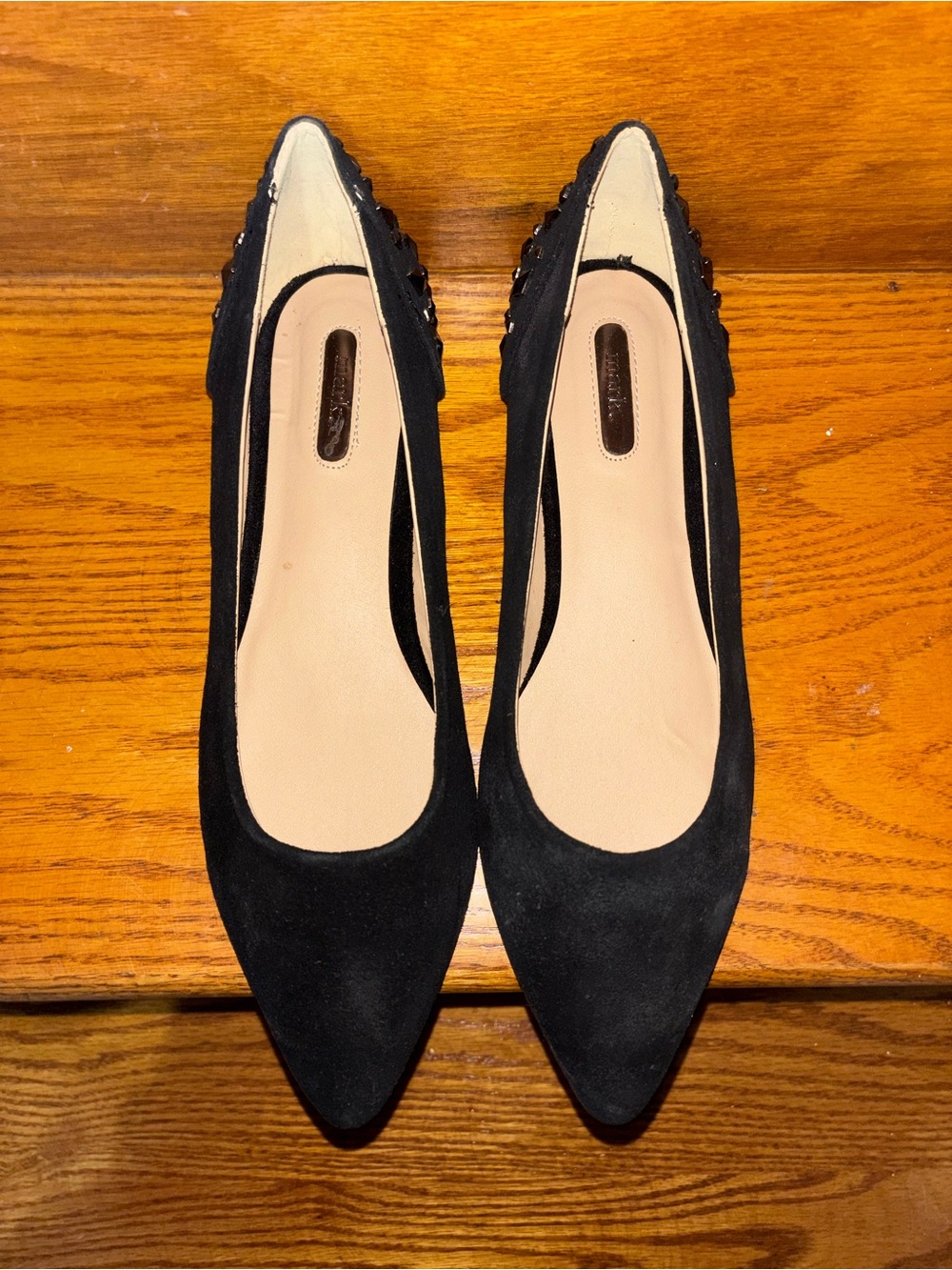 mark. Black Pointed Toe Suede Flats